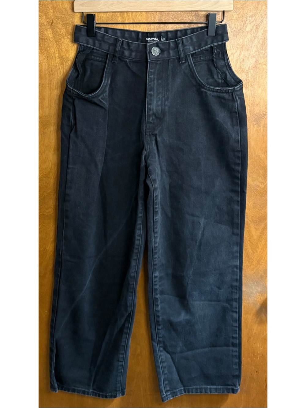 Nasty Gal Black Cutout Hip Wide Leg Jeans Baggy Grunge Goth High Rise Rigid Boho